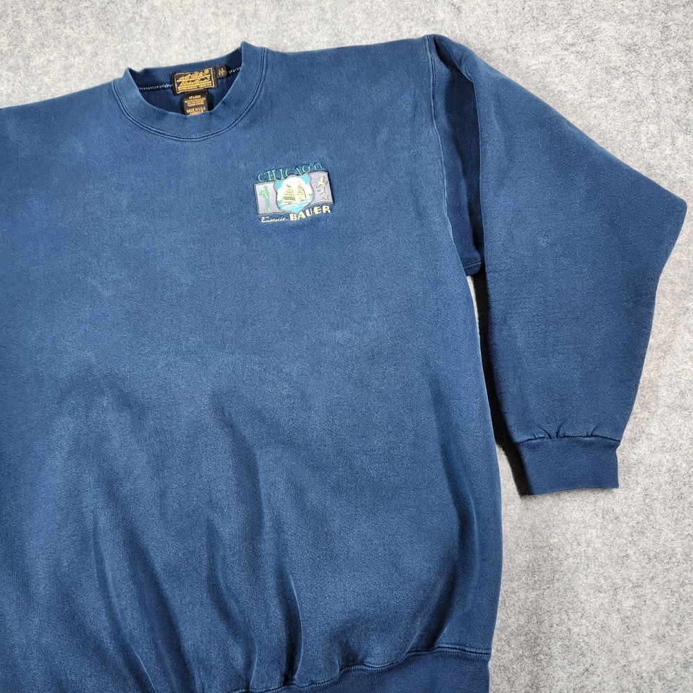 Vintage Eddie Bauer Sweatshirt Mens Medium Baggy 90s Blue Chicago Long Sleeve - Picture 4 of 11